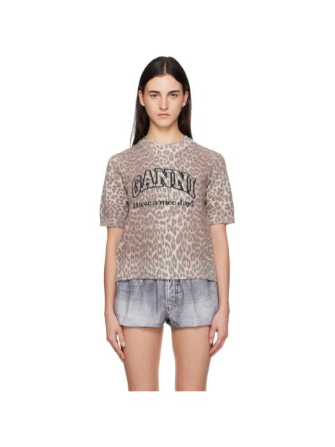 Brown Leopard Wool Mix T-shirt