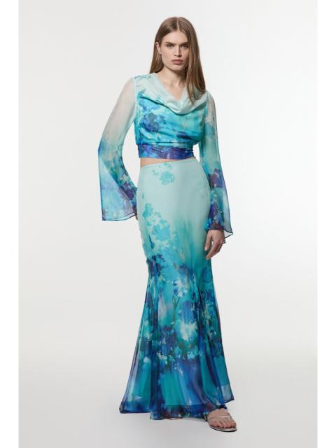 KAREN MILLEN Ombre Floral Woven Crinkle Maxi Skirt