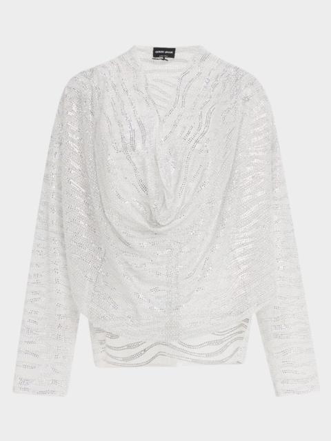 GIORGIO ARMANI Embellished Draped Long-Sleeve Blouse