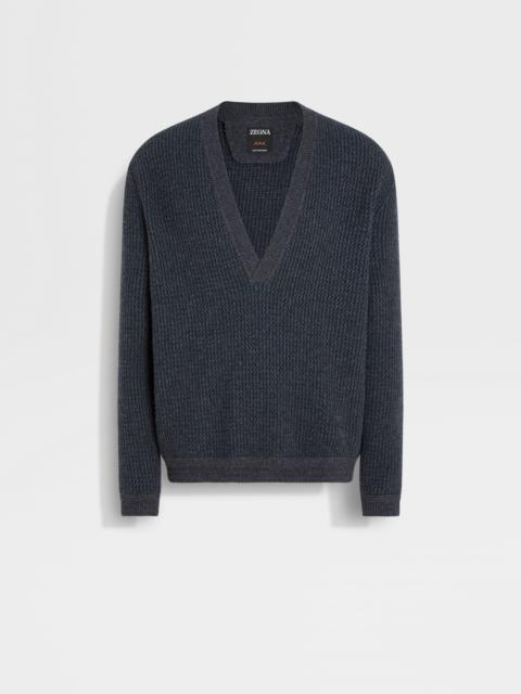 ZEGNA GREY AND DARK GREEN OASI CASHMERE V-NECK