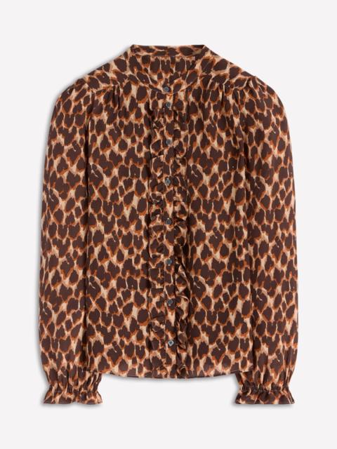 BODEN Alice Frill Front Silk Top-Leopard Spots