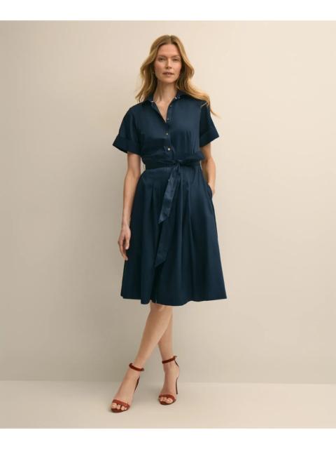 Brooks Brothers Cotton Sateen Short-Sleeve Belted Shirt Dress