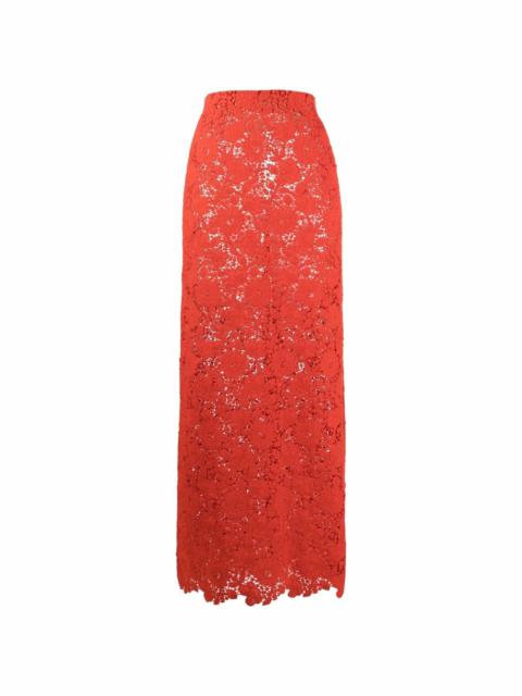 high-waist floral-embroidered skirt