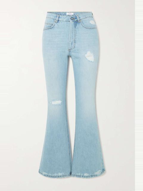 Distressed high-rise flared jeans