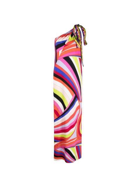 Iride-print one-shoulder maxi dress