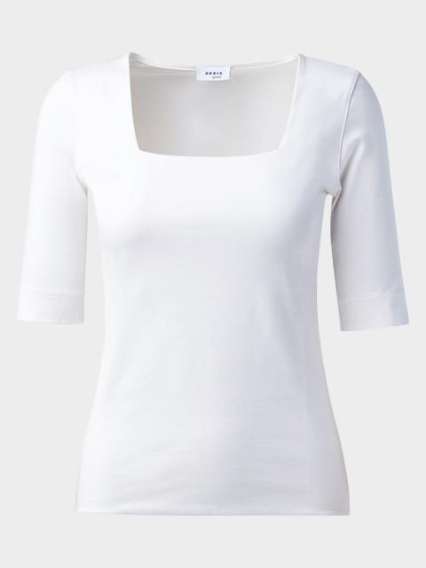AKRIS Cotton 1/2-Sleeve Square-Neck Tee