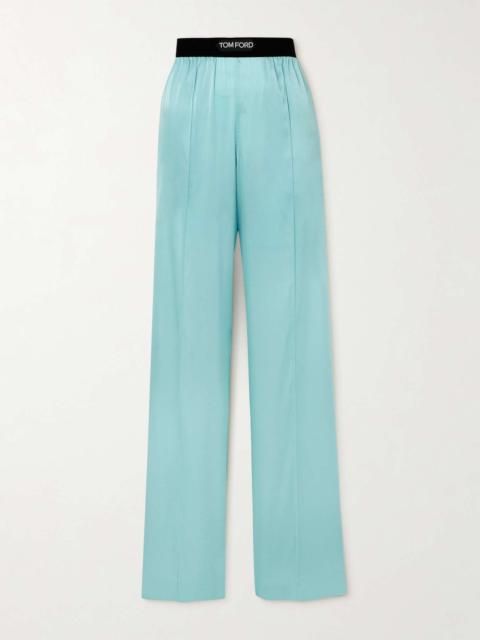 TOM FORD Jacquard-trimmed stretch-silk satin wide-leg pants