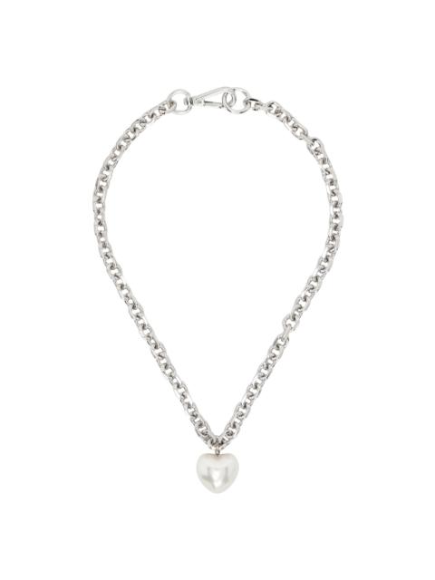 Simone Rocha Silver Large Pearl Heart Chain Necklace