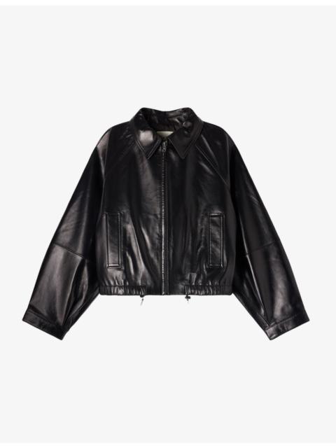 Sandro Side-Pocket Cropped Leather Jacket
