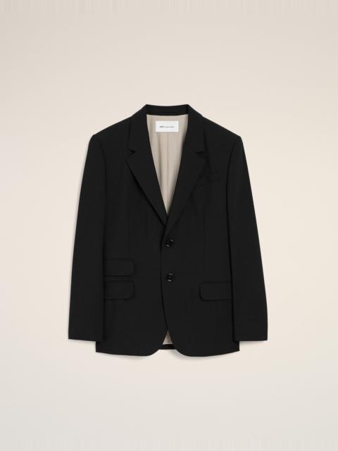 BLACK NEW WOOL STRAIGHT SINGLE BREASTED JACKET