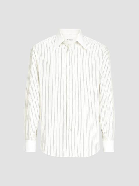 Brunello Cucinelli Men's Striped Cotton and Silk Shirt - White
