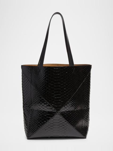 Puzzle Fold Large Patent Python-Embossed Tote Bag