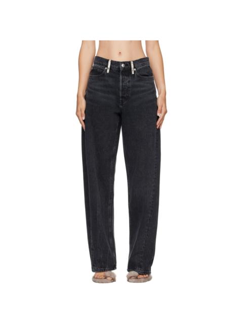 Alexander Wang Black Crystal Hotfix Belt Loop Mid-Rise Relaxed Jeans