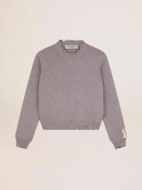 Women's round-neck sweater in gray cotton