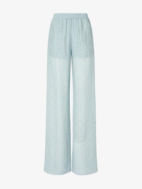 FENDI Pants Light blue burnout silk-blend pants