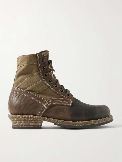 visvim '73 Folk Distressed Waxed-Suede, Canvas and Leather Boots
