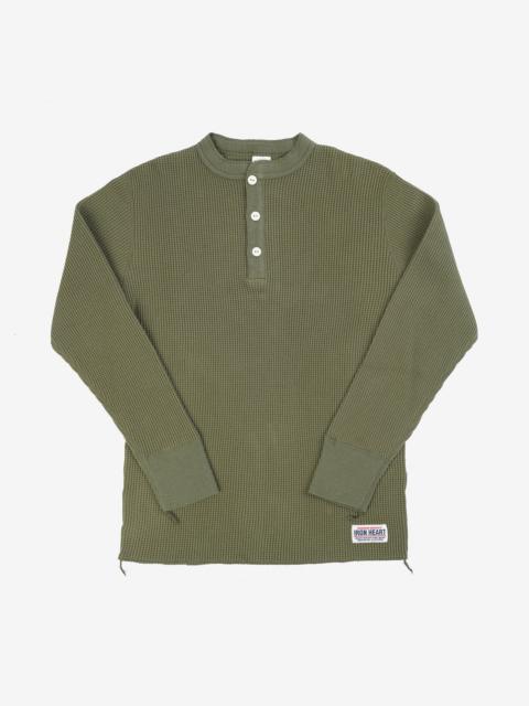 Iron Heart IHTL-1213-OLV Waffle Knit Long Sleeved Thermal Henley - Olive
