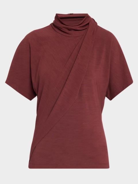 Brunello Cucinelli Mock-Neck Draped Jersey Short-Sleeve T-Shirt