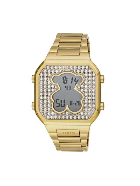 TOUS Digital Watch with gold-colored IPG steel bracelet and zirconias D-BEAR