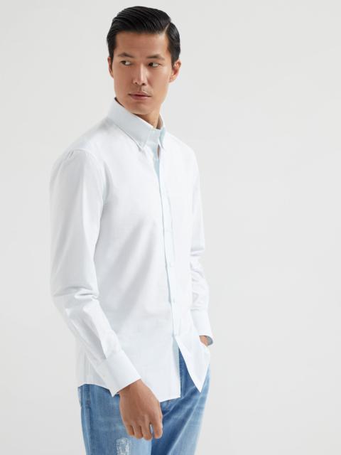 Brunello Cucinelli Striped poplin slim fit shirt with button-down collar
