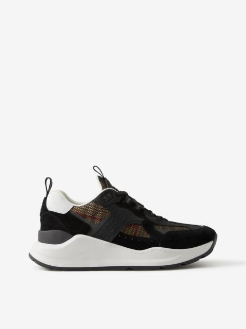 Burberry Logo Embossed, Leather, Suede and Mesh Sneakers