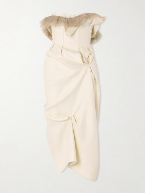 KHAITE Salm Frayed Ruffled Wool And Silk-blend Cady Midi Dress