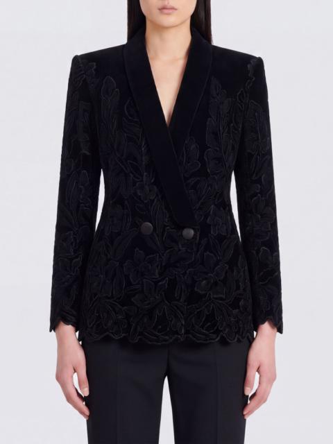 Balmain BALMAIN Double-Breasted Velvet Blazer with Floral Embroidery and Shawl Collar