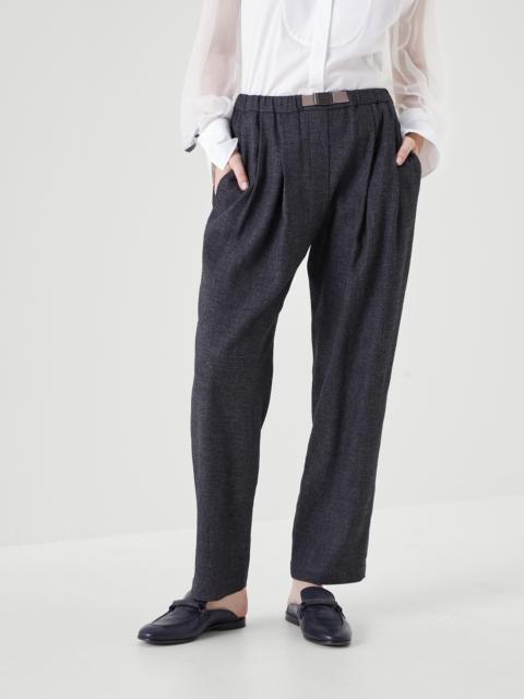 Comfort viscose, linen and virgin wool grisaille sartorial jogger trousers with belt