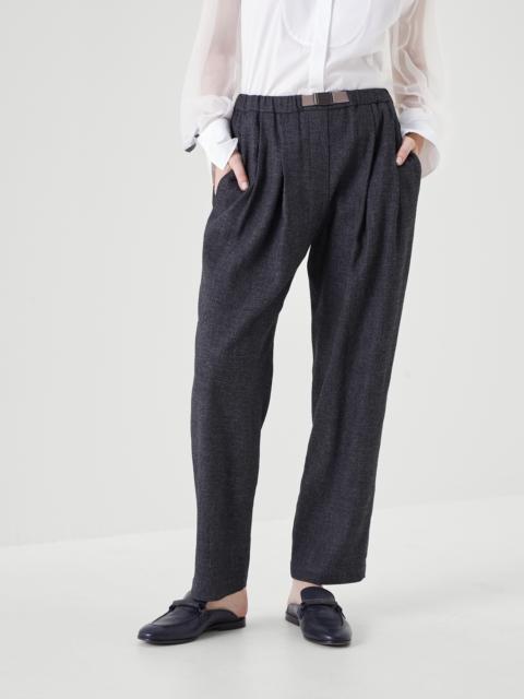 Brunello Cucinelli Comfort viscose, linen and virgin wool grisaille sartorial jogger trousers with belt