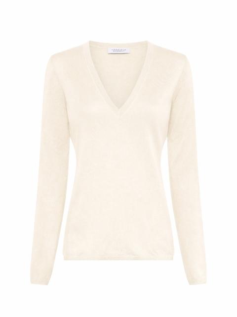 GABRIELA HEARST Clementia Knit V-Neck Sweater in Off White Cashmere Silk