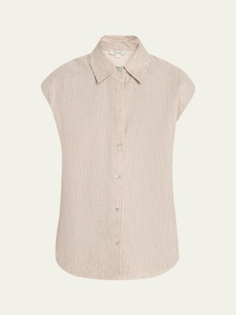 Vince Ticking Stripe Cap-Sleeve Blouse