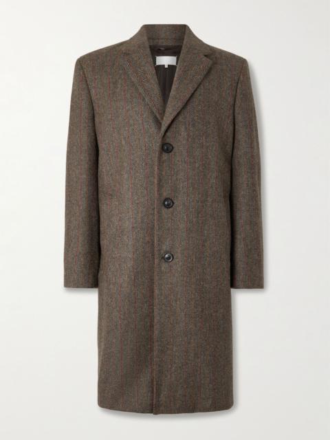 Maison Margiela Oversized Padded Striped Herringbone Wool Coat Brown