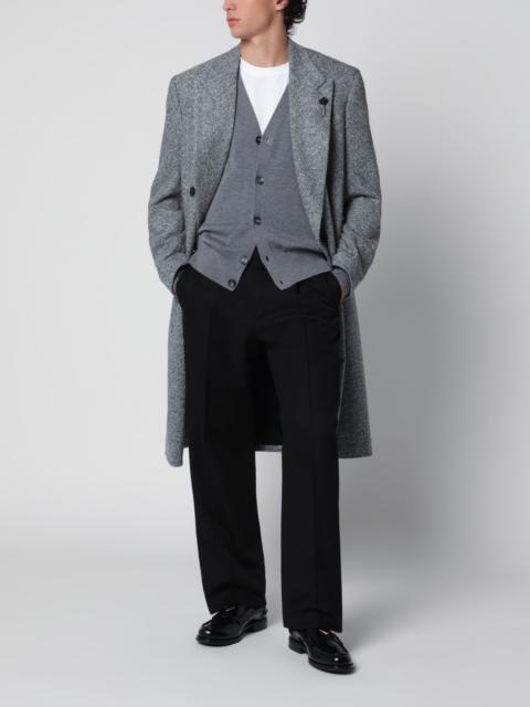 LARDINI Grey double-breasted coat in wool with herringbone pattern