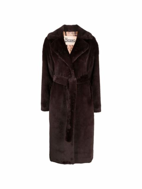 belted faux fur coat