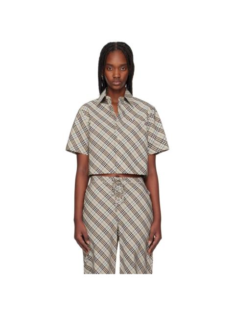 Burberry Taupe Cropped Check Cotton Shirt