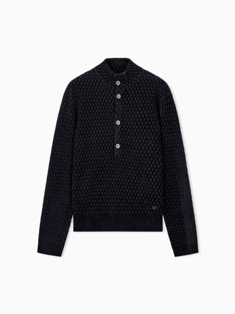 EMPORIO ARMANI SIGNATURE CAPSULE TEXTURED VIRGIN WOOL BUTTONED SWEATER