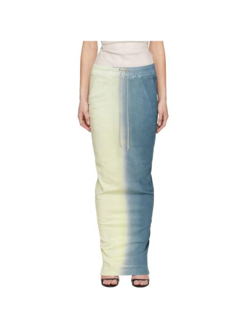 Rick Owens DRKSHDW Blue & Off-White Pull On Pillar Maxi Skirt