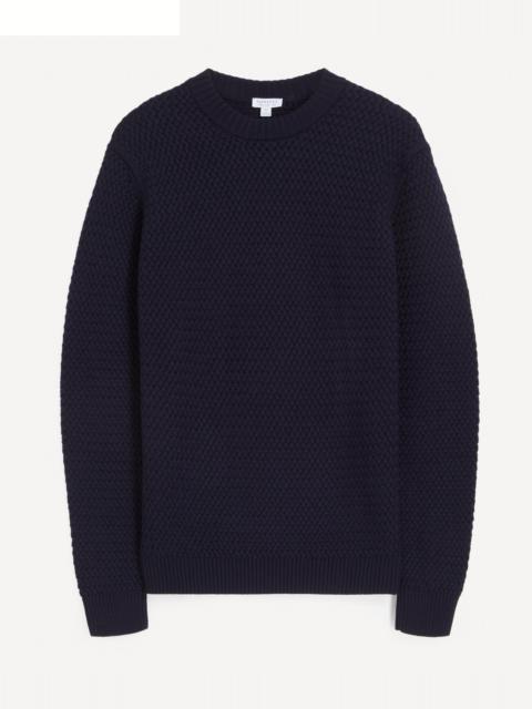 Sunspel Navy Merino Wool Basketweave Jumper