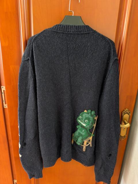 Dior Dior Black Dragon Year Dinosaur Embroidered Distressed Sweater