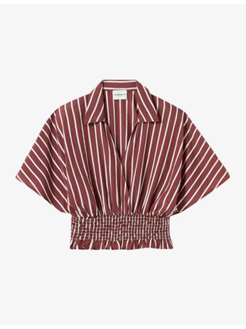 Claudie Pierlot Striped Shirred-Waist Woven Top