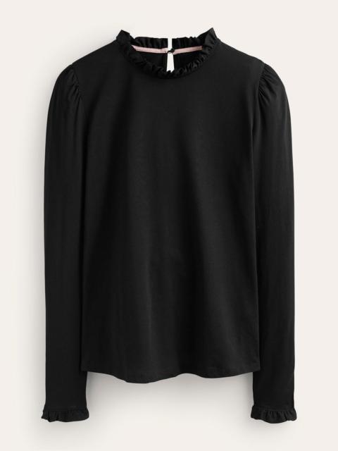 BODEN Supersoft Frill Detail Top-Black