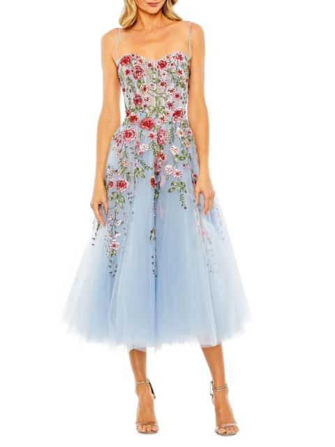 MAC DUGGAL Women's Cocktail Floral Embroidered Tulle Midi-Dress - Powder Blue