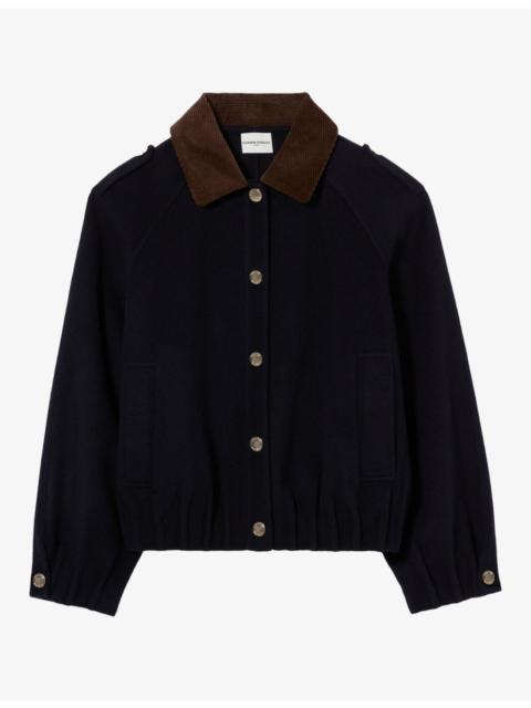 Claudie Pierlot Oversized Contrast-Collar Wool-Blend Jacket