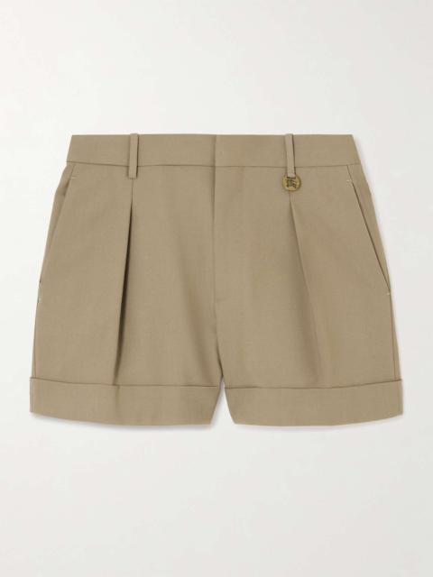 Embellished pleated wool shorts Brown