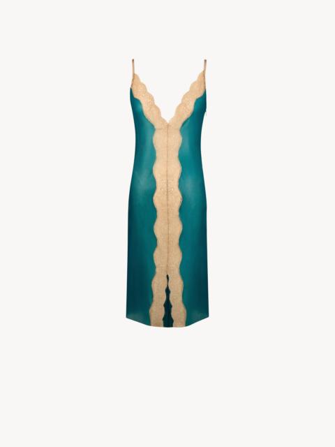 SAINT LAURENT LACED MIDI DRESS IN SILICONE-COATED RIBBED SILK JERSEY