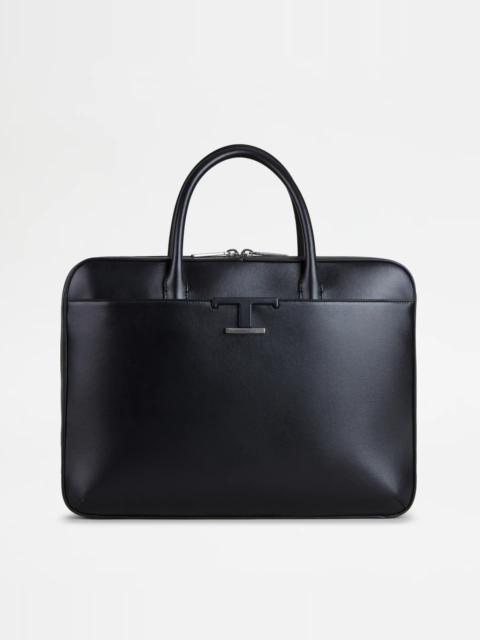 Tod's TIMELESS SLIM BRIEFCASE IN LEATHER MEDIUM - BLACK