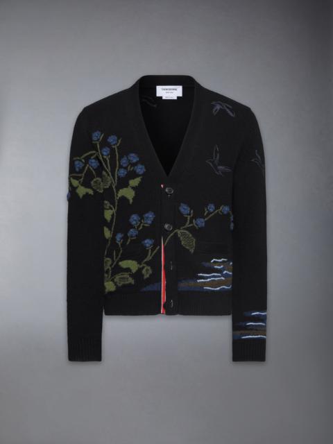 Thom Browne SCENIC INTARSIA FINE MERINO WOOL V NECK CARDIGAN