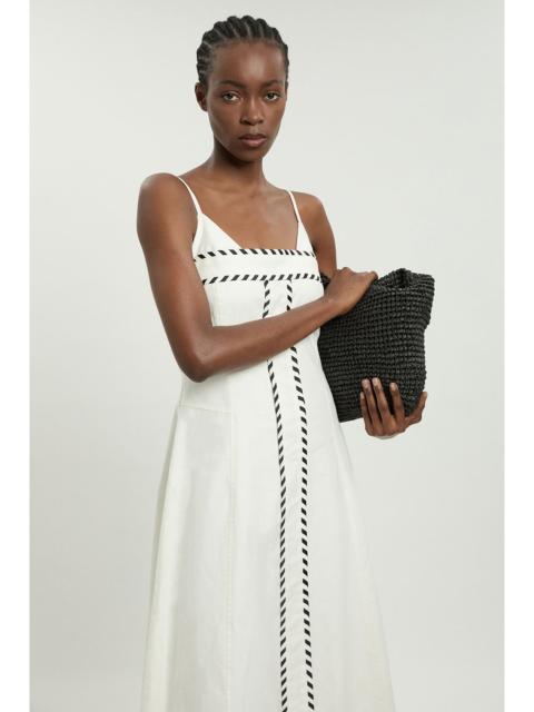KAREN MILLEN Petite Tailored Linen Blend Contrast Stitch Midi Dress