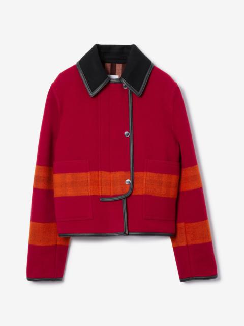 Burberry Leather Trim Striped Wool Jacket