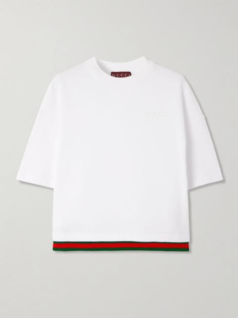 GUCCI Appliquéd striped cotton-jersey T-shirt White